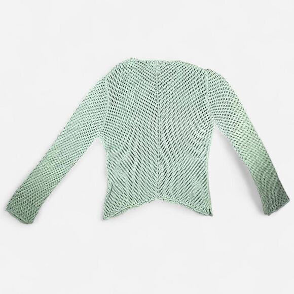 Modern Soul Light Green Open-Knit Sheer Linen Blend Sweater Size Large - Picture 2 of 5